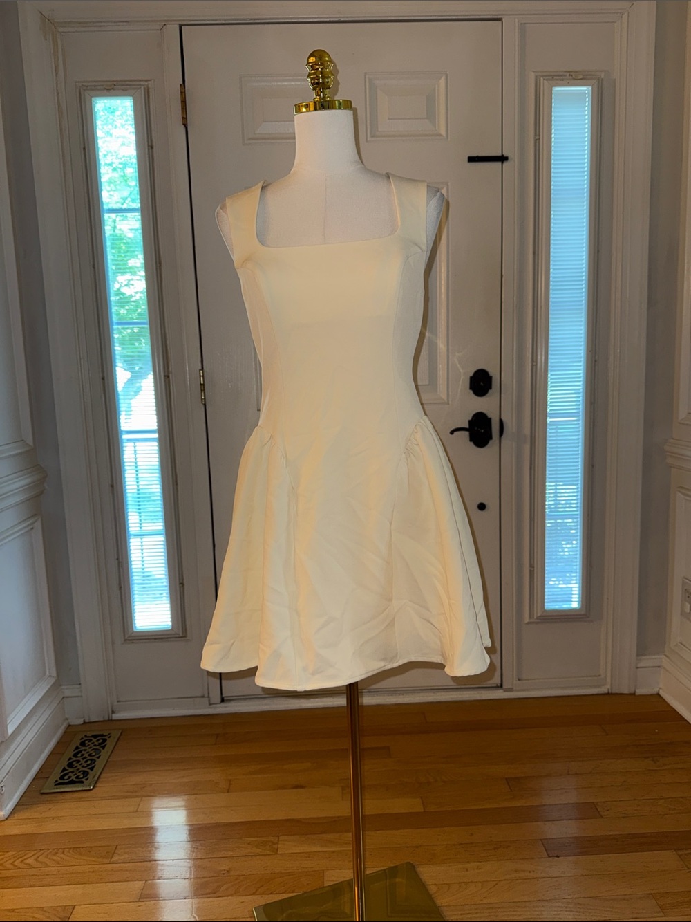 Avec Les Filles Cream Square-Neck Mini Fit-and-Flare Dress